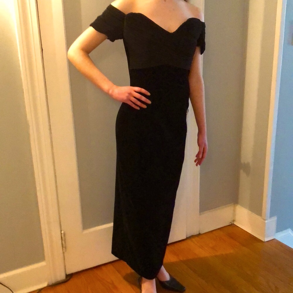Black velvet ankle length cocktail dress.